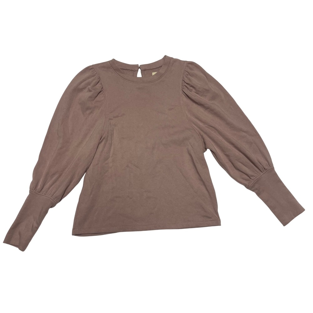 Madewell Womens Puff Sleeve Top Mauve Pink Crew Neck Long Sleeve Size S